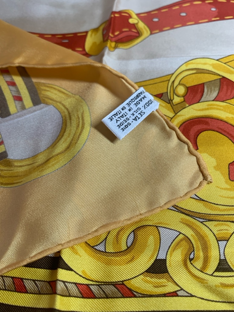 Celine Yellow, Cream & Red Gold Chain Silk Scarf